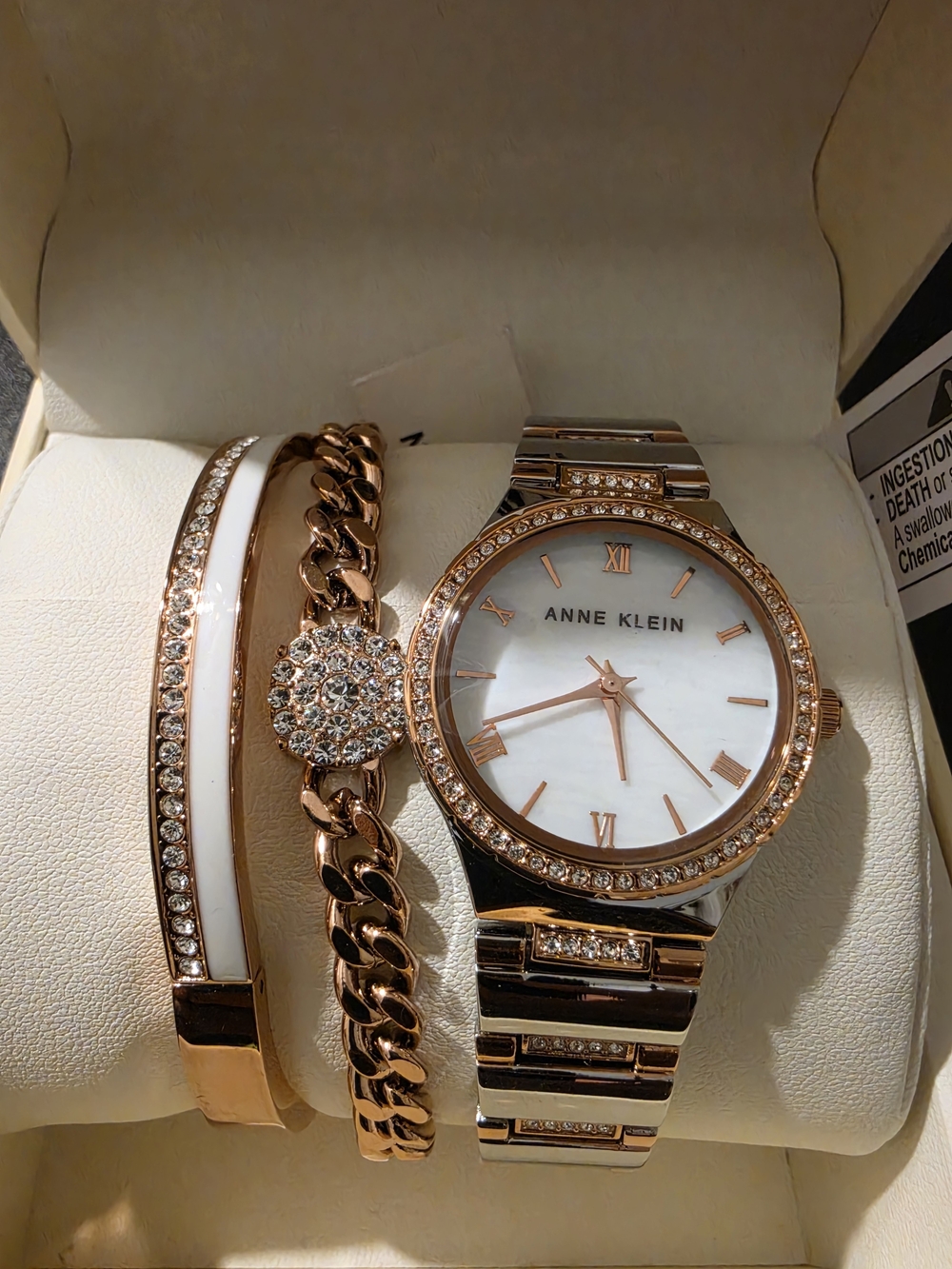 Brand NEW Anne Klein Rose Gold and White Dial Watch with Matching Bracelets